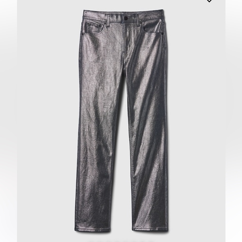 High rise metallic straight leg 90s fit denim